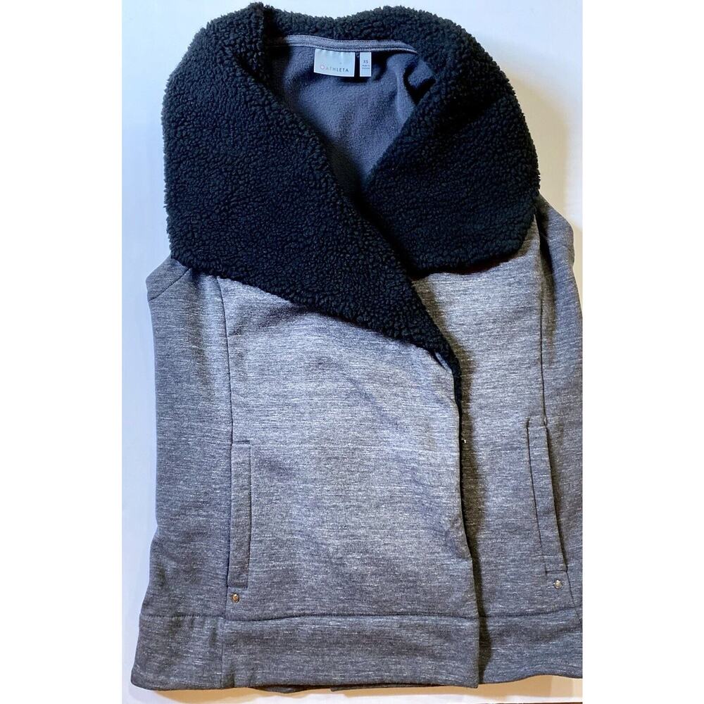 Athleta Apres Anything Sherpa Fleece Vest Black & Gray Open‎ Front Women's XS